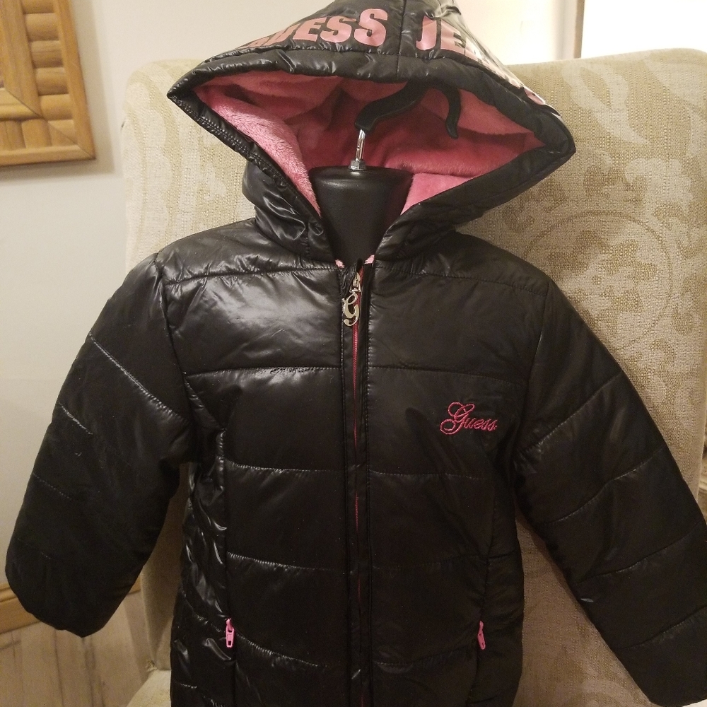 GUESS KIDS BLACK PUFFER COAT 2T-4T GIRLS FAUX FUR